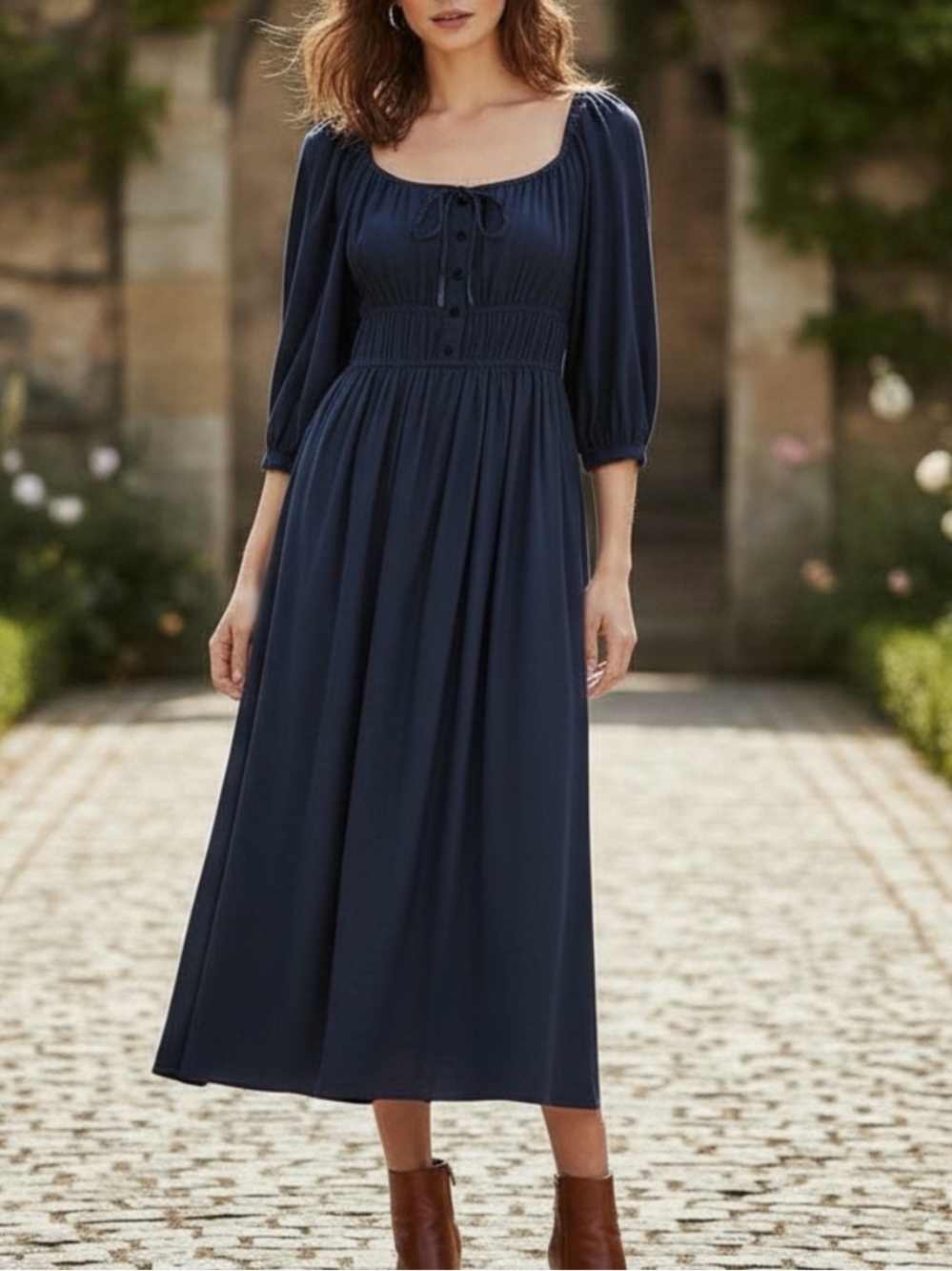 Madewell Lucie navy blue milkmaid maxi dress XL